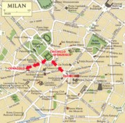 Map with the itinerary of this Milano Tour 