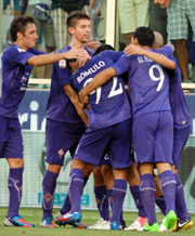 Fiorentina players celebrates after a goal