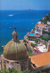 Positano and its cupola with majolica tiles